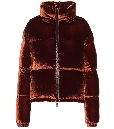 Shop Moncler Rimac Velvet Puffer Jacket In Brown