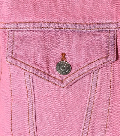 Shop Ganni Hooded Denim Jacket In Pink