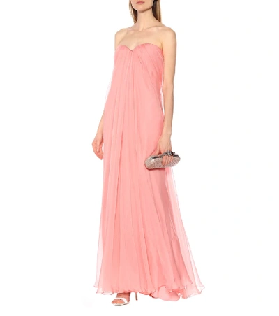 Shop Alexander Mcqueen Strapless Silk Organza Gown In Pink