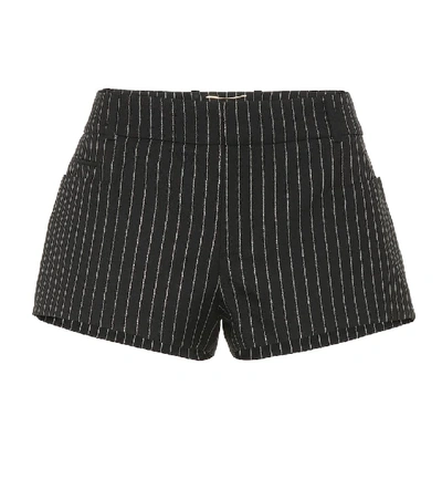 Shop Saint Laurent Striped Wool-blend Shorts In Black