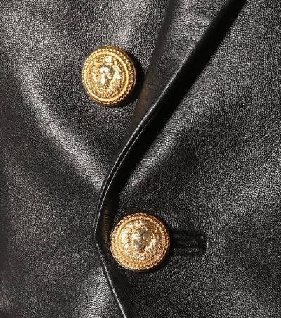 Balmain Black Double-breasted Jacket With Gold-colored Branded Buttons In Soft Leather Woman In Black