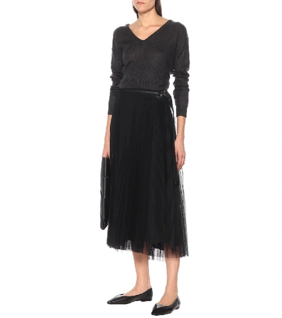 Shop Brunello Cucinelli Leather-trimmed Tulle Skirt In Black