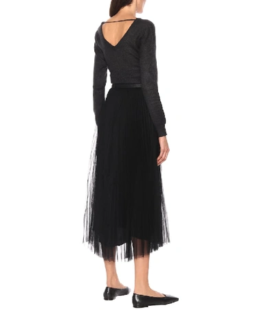 Shop Brunello Cucinelli Leather-trimmed Tulle Skirt In Black