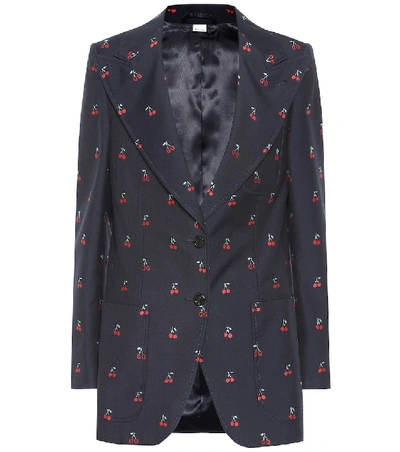 Shop Gucci Embroidered Cotton And Wool Blazer In Blue
