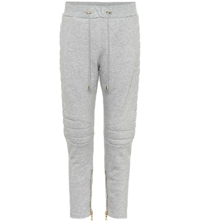 Shop Balmain Cotton-blend Trackpants In Grey