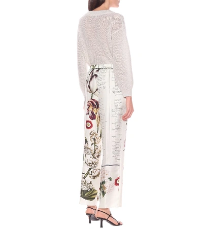 Shop Oscar De La Renta Printed Silk-faille Pants In White