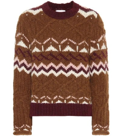 Shop See By Chloé Fair Isle Alpaca-blend Sweater In Brown