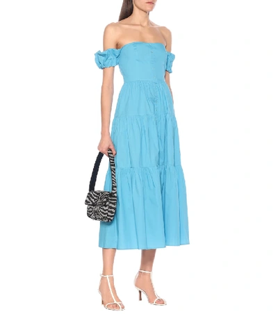 Shop Staud Elio Cotton Maxi Dress In Blue