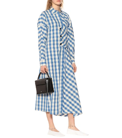 Shop Jil Sander Checked Cotton Midi Dress In Blue