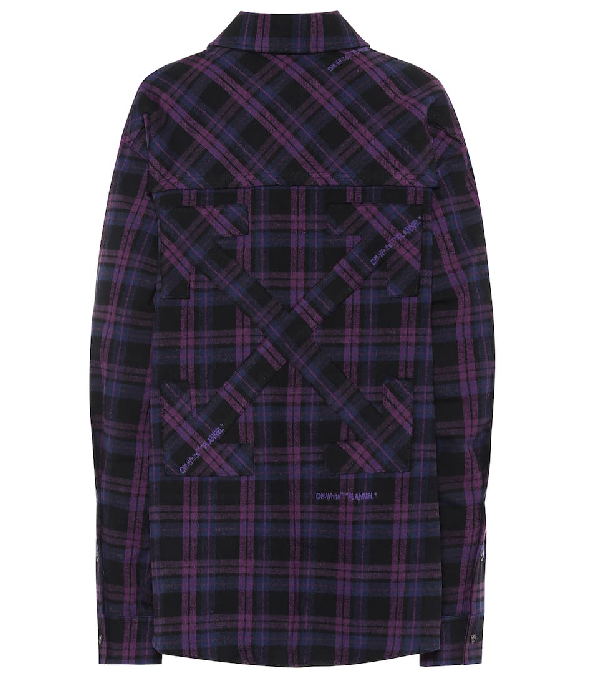 Off-white Checked Cotton-blend Flannel Shirt In Purple | ModeSens