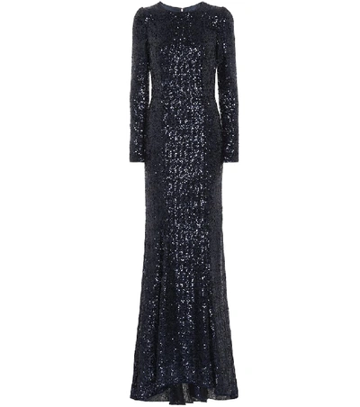 Shop Dolce & Gabbana Sequined Gown In Blue