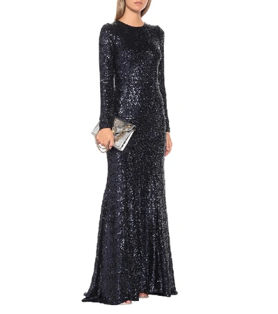 Shop Dolce & Gabbana Sequined Gown In Blue