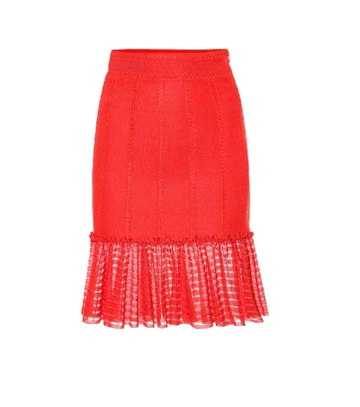 Shop Alexander Mcqueen Organza-trimmed Knit Miniskirt In Red