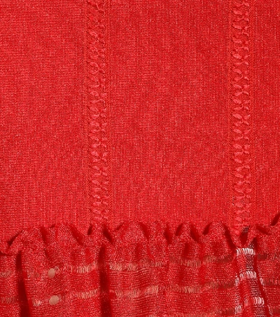 Shop Alexander Mcqueen Organza-trimmed Knit Miniskirt In Red