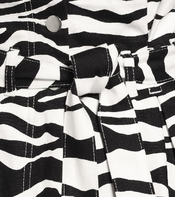 Attico Belted Frayed Zebra-print Denim Mini Skirt In White | ModeSens