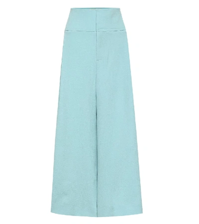 Shop Roland Mouret Lenark Wool-crêpe Wide-leg Pants In Blue