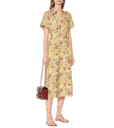 Shop Rebecca Vallance Sahara Floral Linen-blend Midi Dress In Yellow