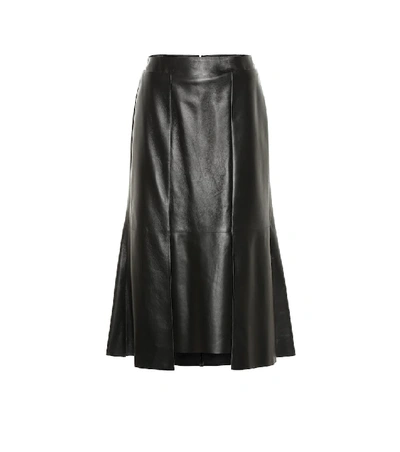 Shop Alexander Mcqueen Leather Midi Skirt In Black