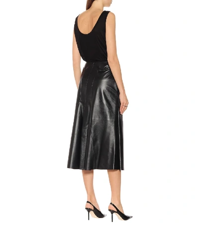 Shop Alexander Mcqueen Leather Midi Skirt In Black