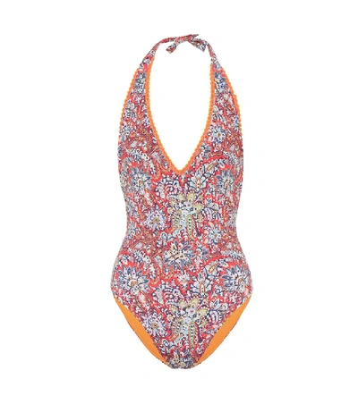 Shop Etro Paisley-print Halterneck Swimsuit In Multicoloured