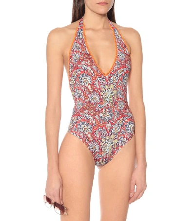 Shop Etro Paisley-print Halterneck Swimsuit In Multicoloured