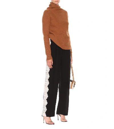 Shop Stella Mccartney Lace-trimmed Silk Pants In Black