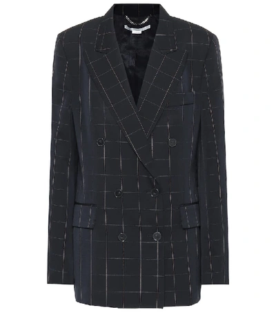 Shop Stella Mccartney Checked Double-breasted Wool Blazer In Blue