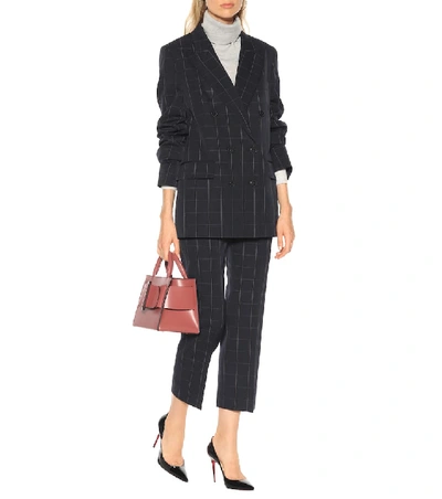 Shop Stella Mccartney Checked Double-breasted Wool Blazer In Blue