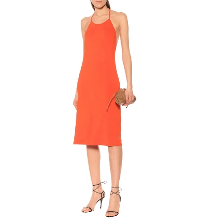 Shop Bottega Veneta Jersey Halterneck Midi Dress In Orange