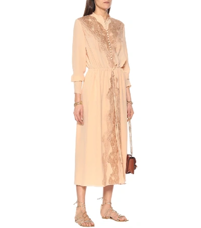 Shop Chloé Lace-trimmed Silk Maxi Dress In Pink