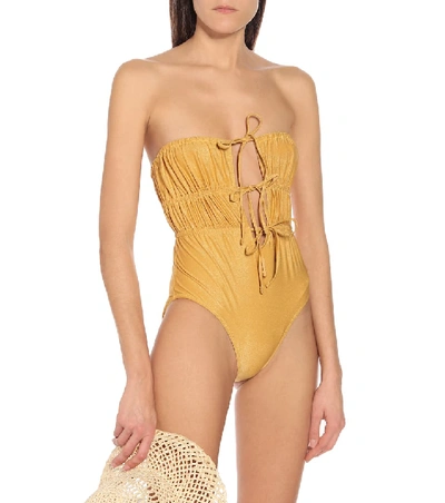 Shop Solid & Striped The Paula Swimsuit In Gold