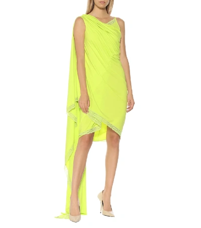 Shop Vetements Lace-trimmed Jersey Midi Dress In Yellow
