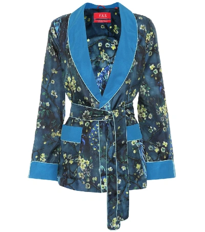 Shop F.r.s For Restless Sleepers Armonia Silk Pajama Jacket In Blue