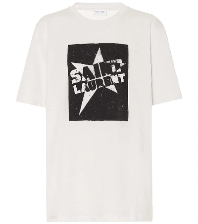 Shop Saint Laurent Logo Cotton-jersey T-shirt In White