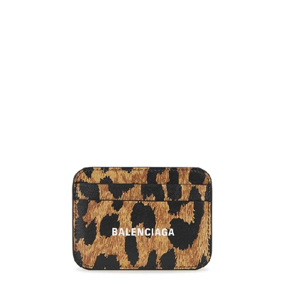 Cash Leopard Print Leather Card Holder in Beige - Balenciaga