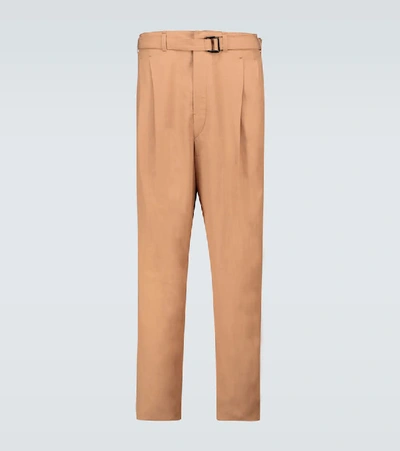 Shop Lemaire Pleated Pants With Belt In Beige