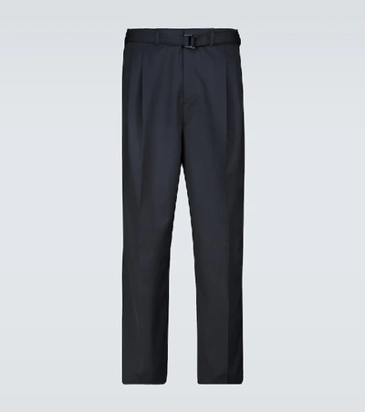 Shop Lemaire Pleated Pants With Belt In Blue