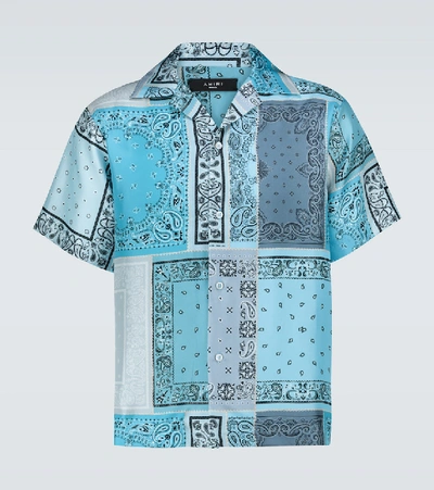 Shop Amiri Bandana Reconstructed Silk Shirt In Blue