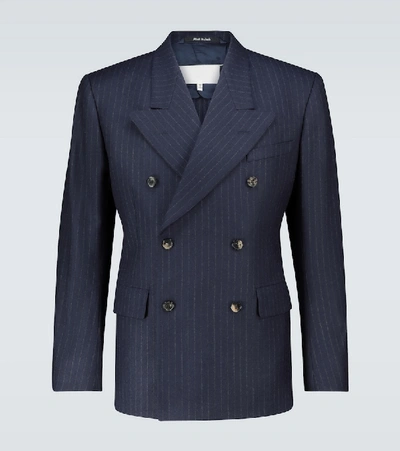 Shop Maison Margiela Pinstriped Double-breasted Blazer In Blue