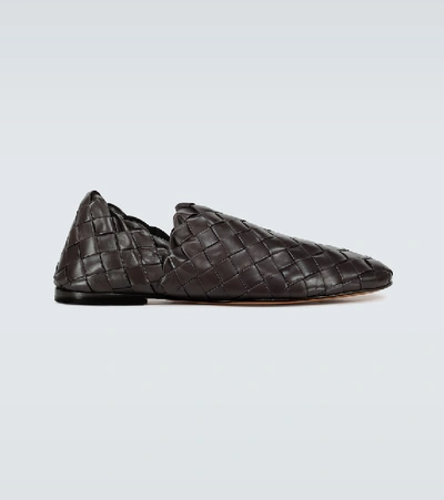 Shop Bottega Veneta Intrecciato Leather Loafers In Brown