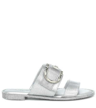 Shop Ferragamo Taryn Metallic Sandals In Silver