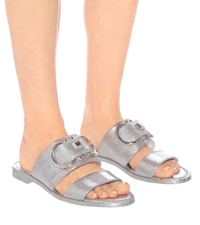 Shop Ferragamo Taryn Metallic Sandals In Silver