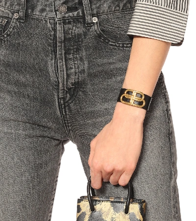 Balenciaga Leather And Gold-tone Bracelet In Black | ModeSens