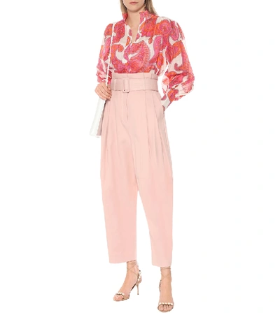 Shop Zimmermann Wavelength Cotton-blend Paperbag Pants In Pink