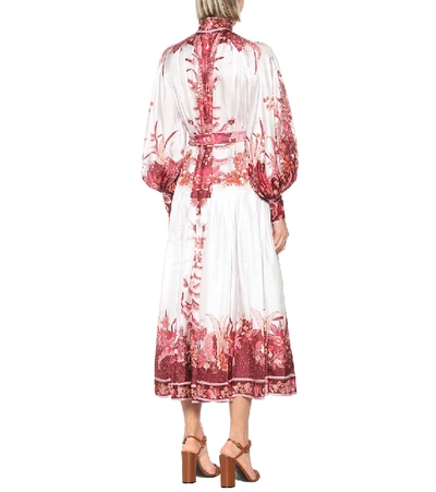 Shop Zimmermann Wavelength Silk-twill Midi Dress In Pink