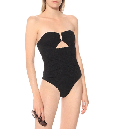 Shop Self-portrait Bandeau Swimsuit In Black