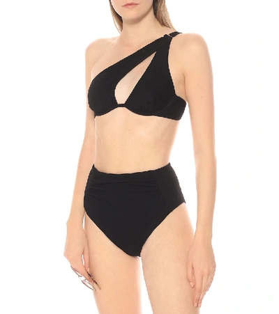 Shop Self-portrait High-rise Bikini Bottoms In Black