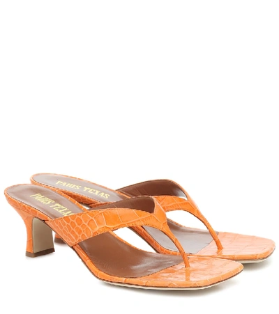 Shop Paris Texas Croc-effect Leather Thong Sandals In Orange