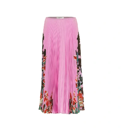 Shop Valentino Pleated Silk Midi Skirt In Pink