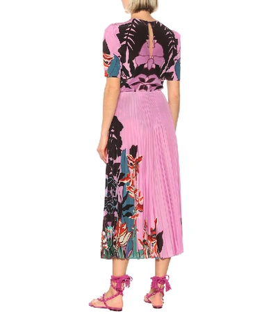 Shop Valentino Pleated Silk Midi Skirt In Pink